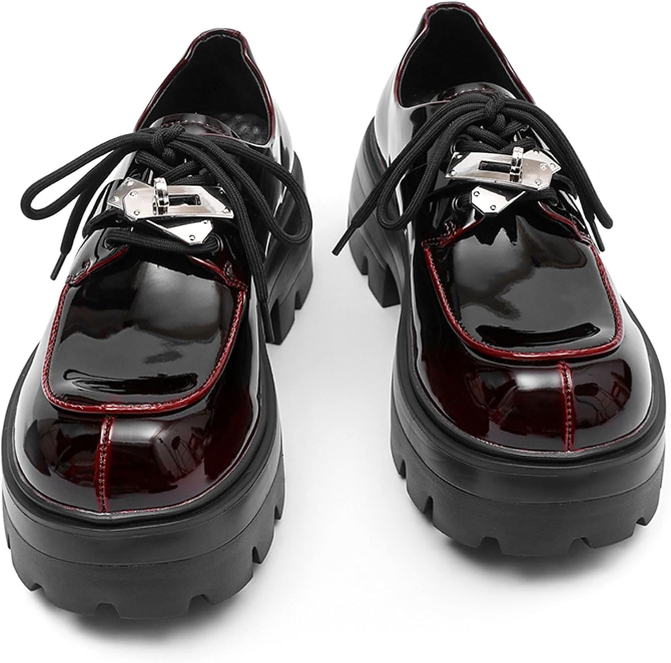 

Мужские массивные оксфордские туфли из лакированной кожи на платформе с рифленой подошвой и большим носком Xhognls, красный