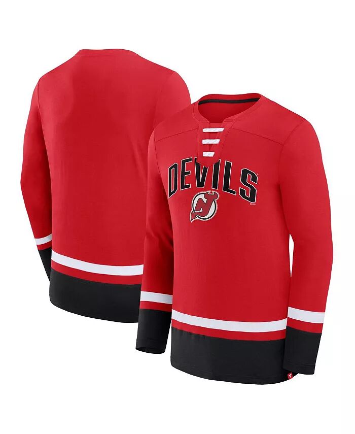 

Мужская красная футболка New Jersey Devils Back Pass со шнуровкой и длинным рукавом Fanatics