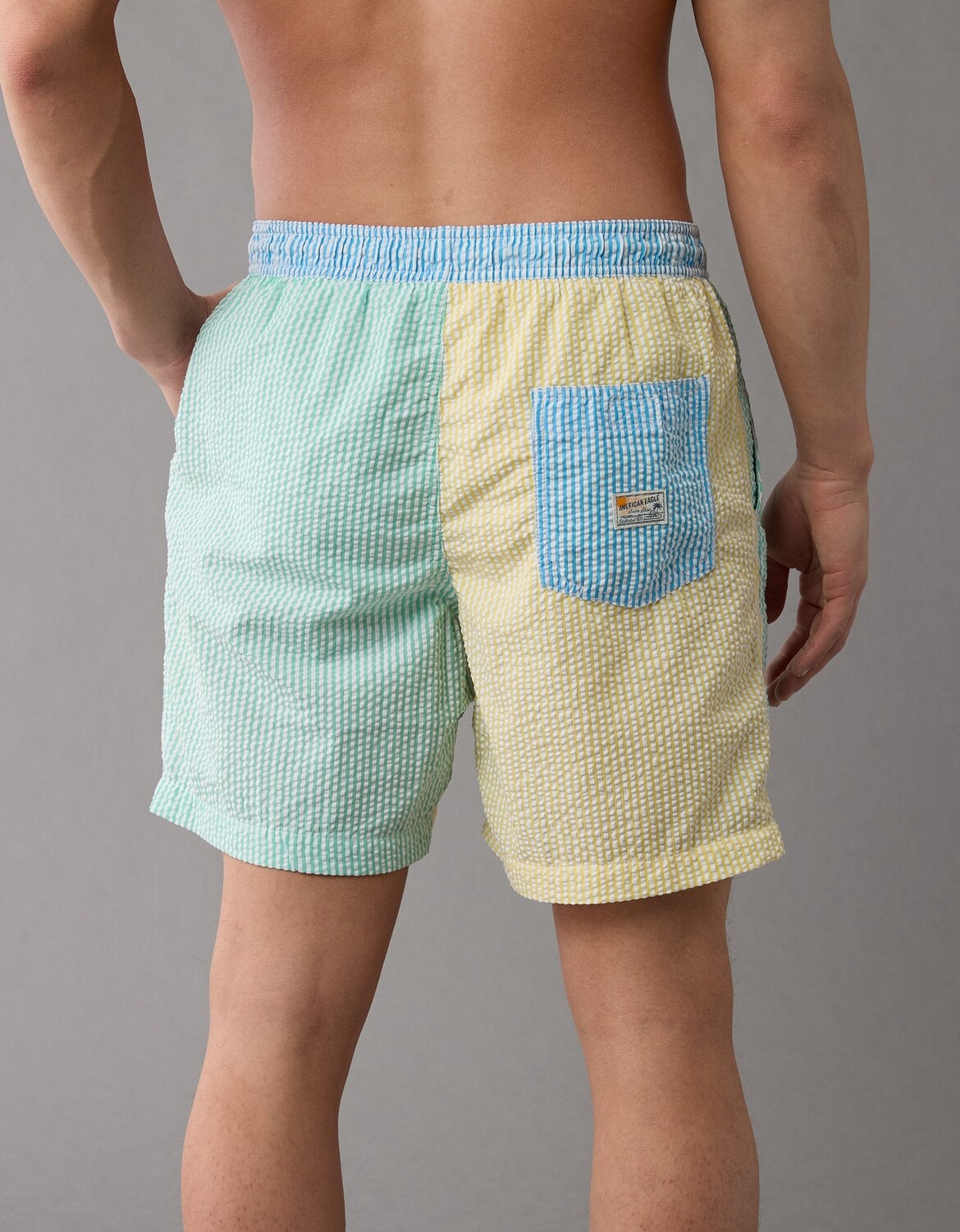 

Гибкие плавки 7 дюймов в полоску AE Colorblock American Eagle Outfitters, цвет Yellow Notes