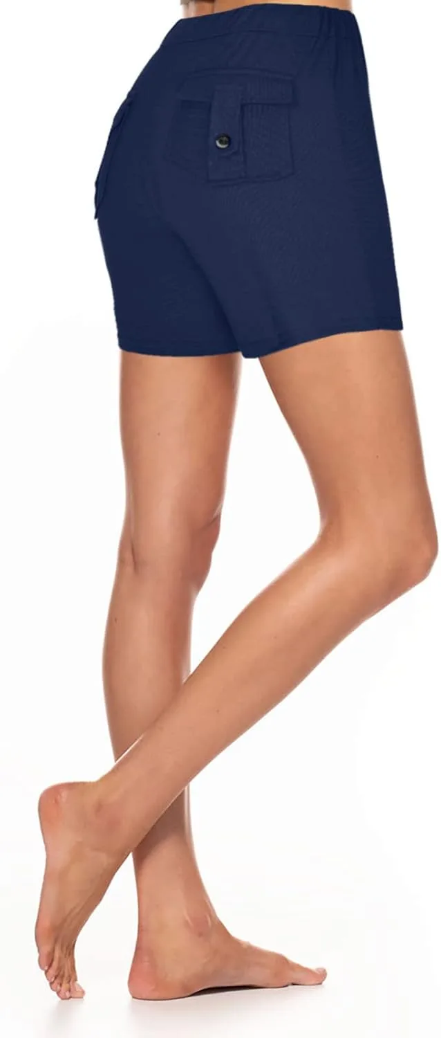 Карго-шорты для женщин с карманом, High Waist, Drawstring, для бега и йоги — фото 2
