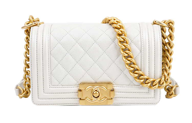 

CHANEL Сумка через плечо Trumpets из телячьей кожи с тиснением, женская, перламутрово-белая