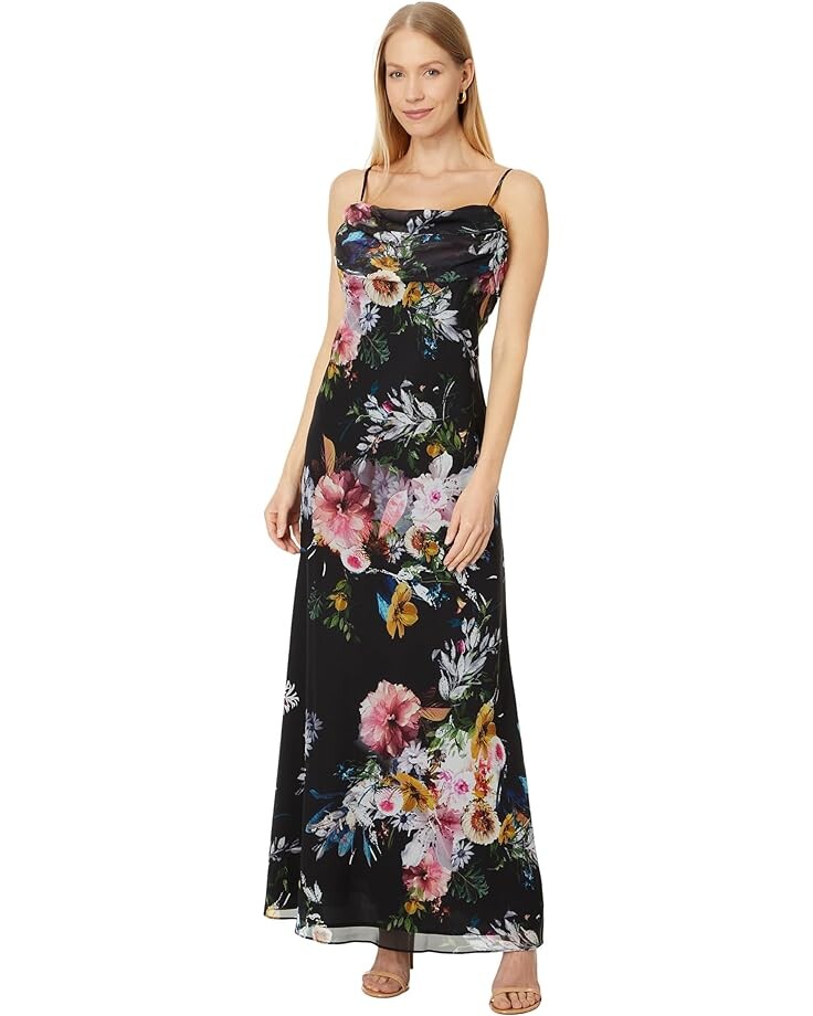 

Платье Betsy & Adam Long Drape Floral Print, цвет Black/Multi