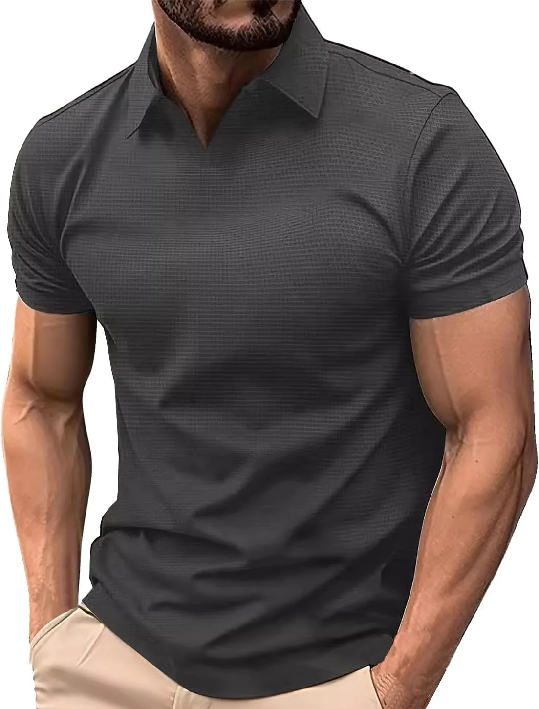 

Мужская вязаная поло с коротким рукавом, летняя, casual