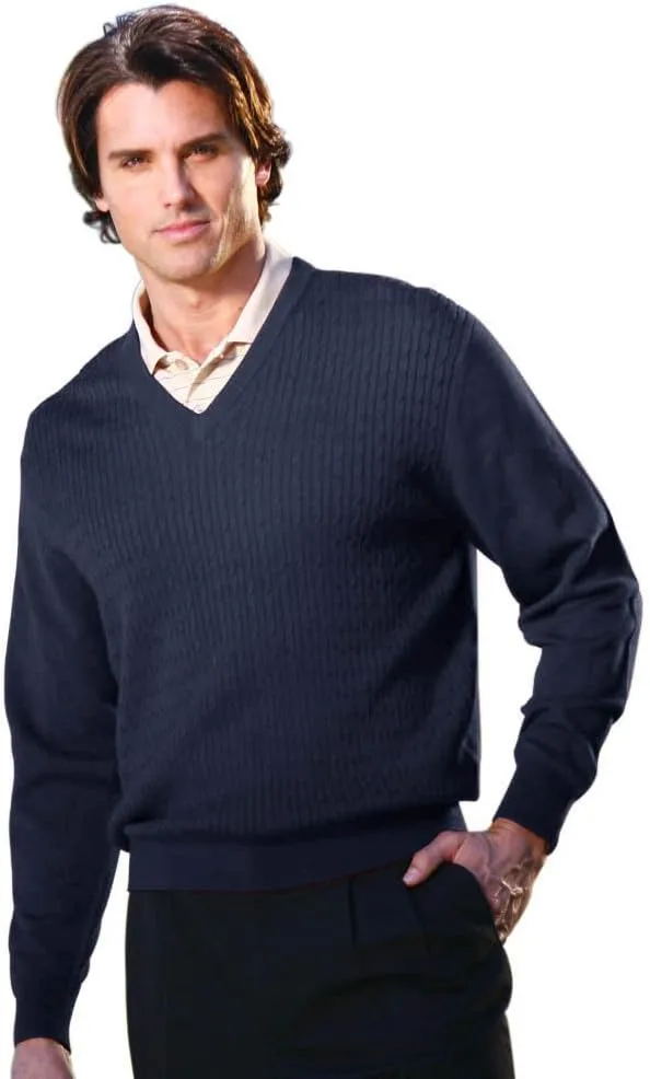 

Свитер мужской Monterey Club с вязкой кабелем и V-образным вырезом