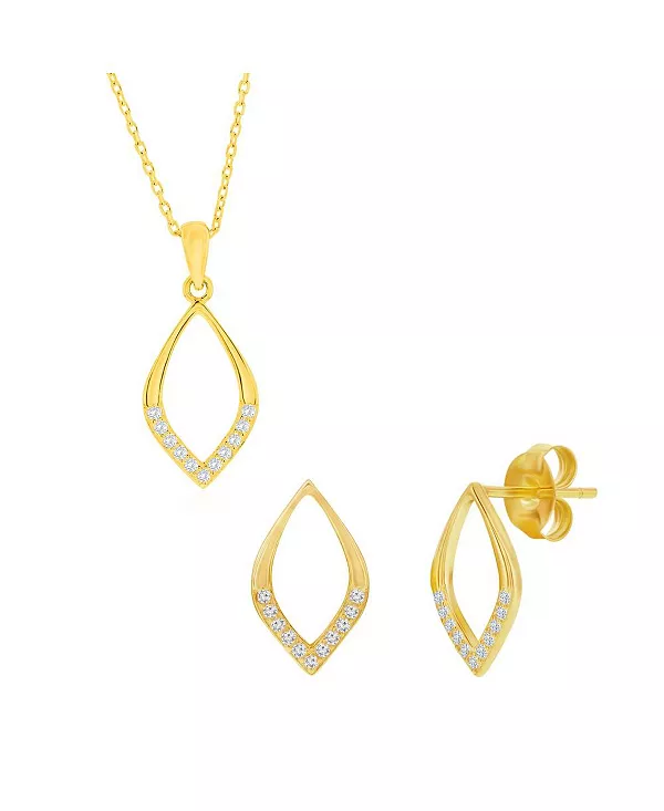 

Комплект из колье и серег из полированного серебра с фианитами в форме маркиза Simona, gold