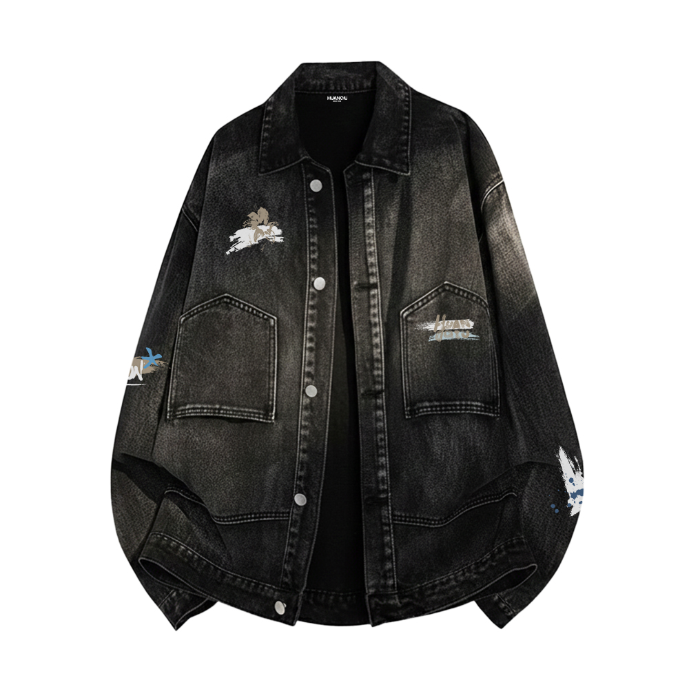 

Джинсовая куртка Unisex Lapel Moderate Straight Fit HUANQIU, vintage серый