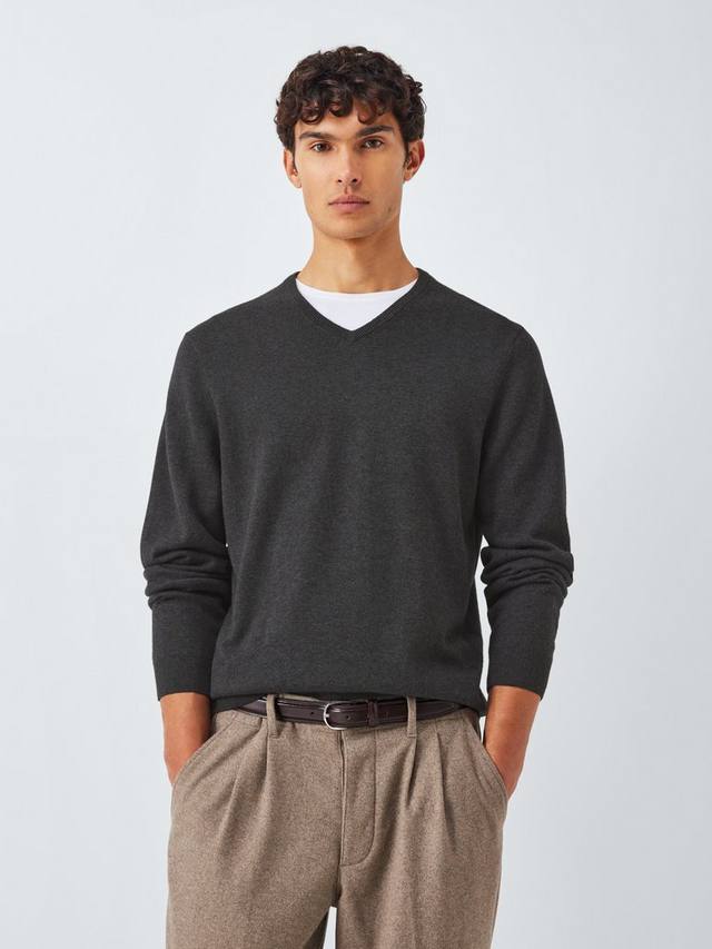 

Хлопковый джемпер с V-образным вырезом John Lewis, Asphalt