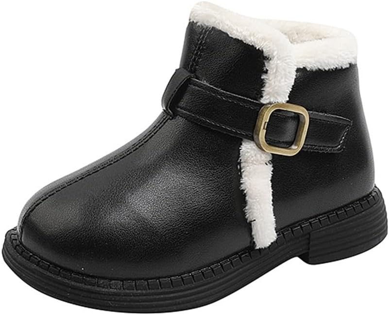 

Девочки Мальчики Теплые Зимние Ботинки на Лодыжку Детские Водонепроницаемые Снежные Ботиночки из PU-кожи для Малышей/Маленьких Детей JGKDTX, Black