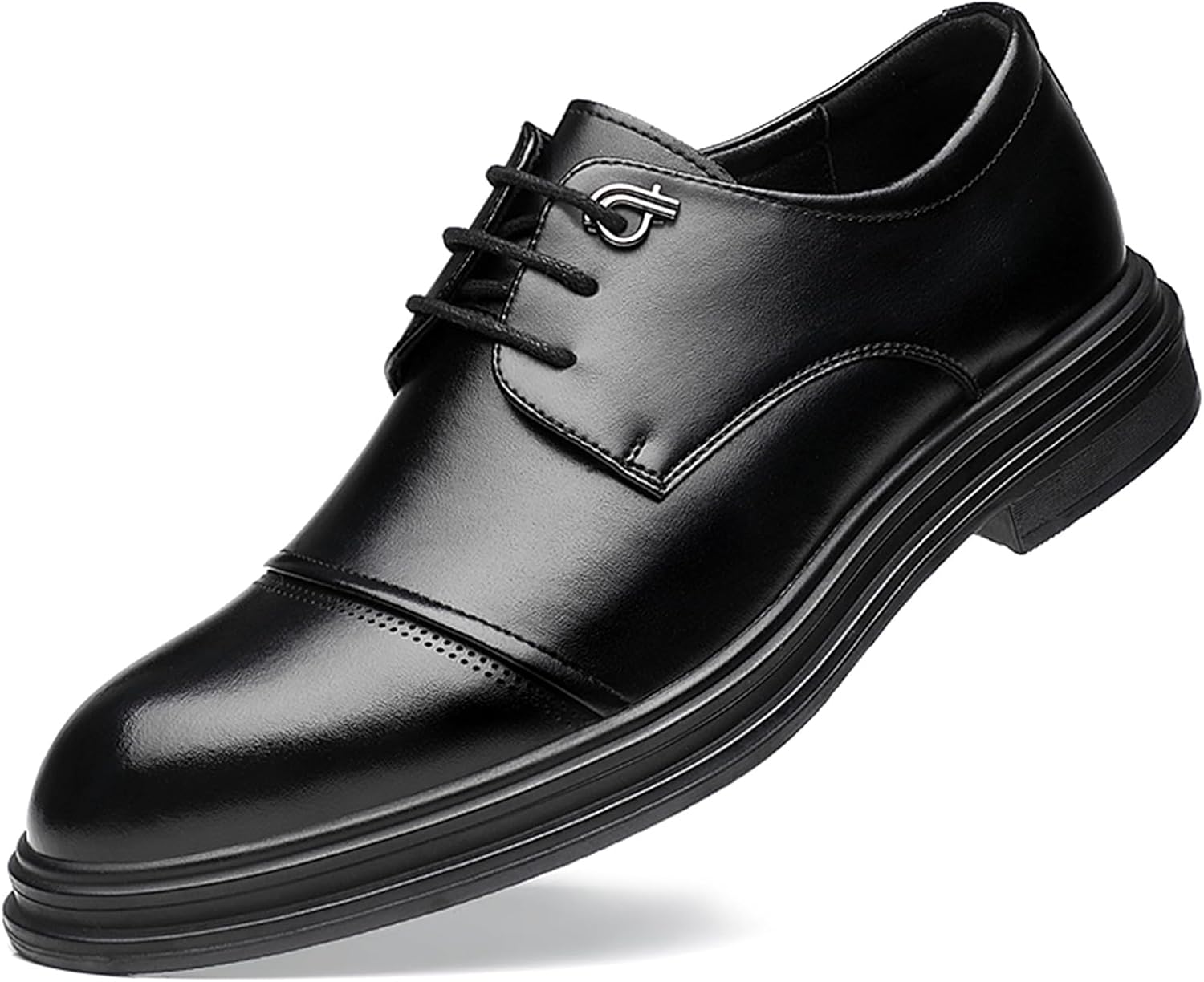 

Мужские классические туфли-оксфорды на шнуровке, формальные, с перфорированным носком, деловые, офисные, кожаные, в стиле ретро, дерби-оксфорды Qijozxn, черный