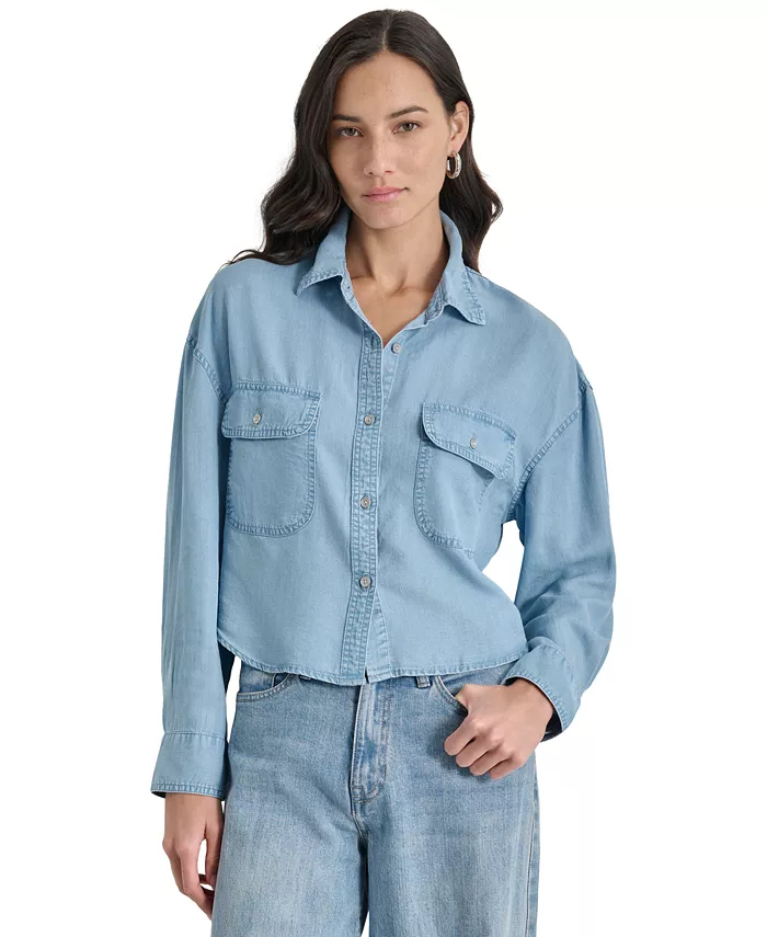

Женская укороченная рубашка с клапанами на карманах DKNY Jeans, синий