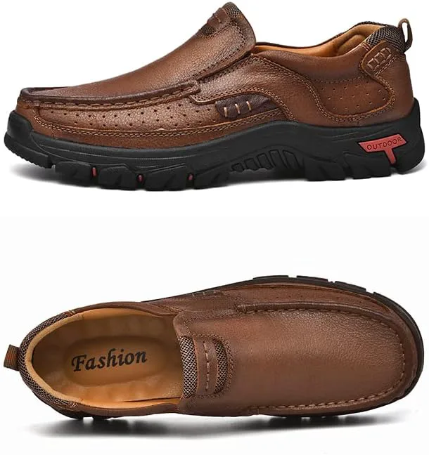 

Мужские кожаные мокасины слипоны классические повседневные уличные туфли для ходьбы Mecolop, коричневый