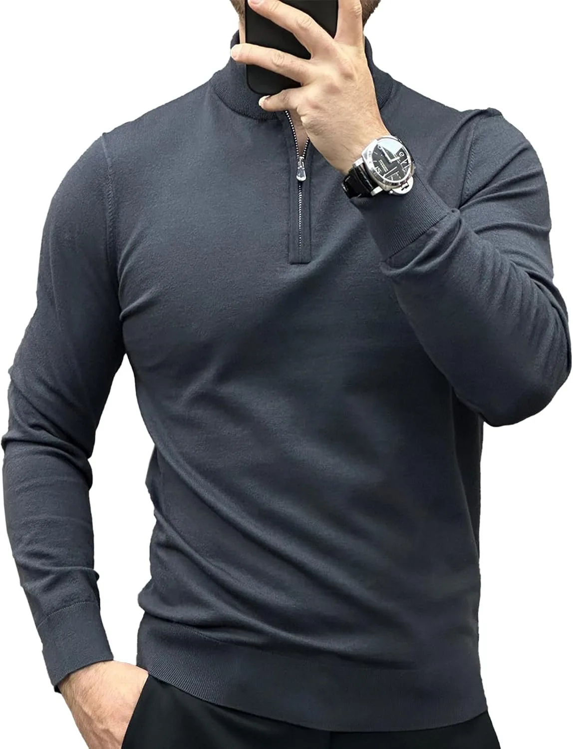 

Fioboc мужской свитер с полумолнией и воротником стойкой, Slim Fit, длинный рукав