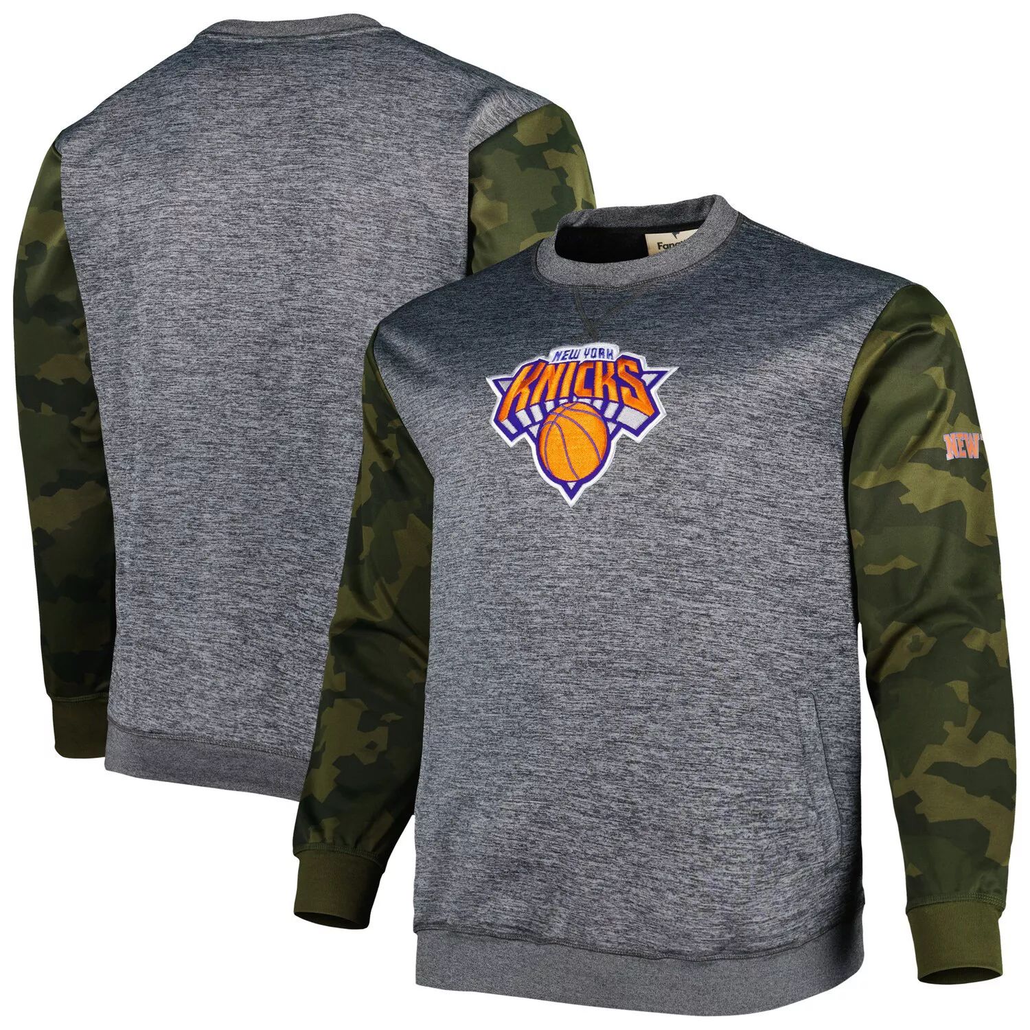 

Мужской свитшот с камуфляжной прошивкой New York Knicks Big & Tall с логотипом Heather Charcoal Fanatics