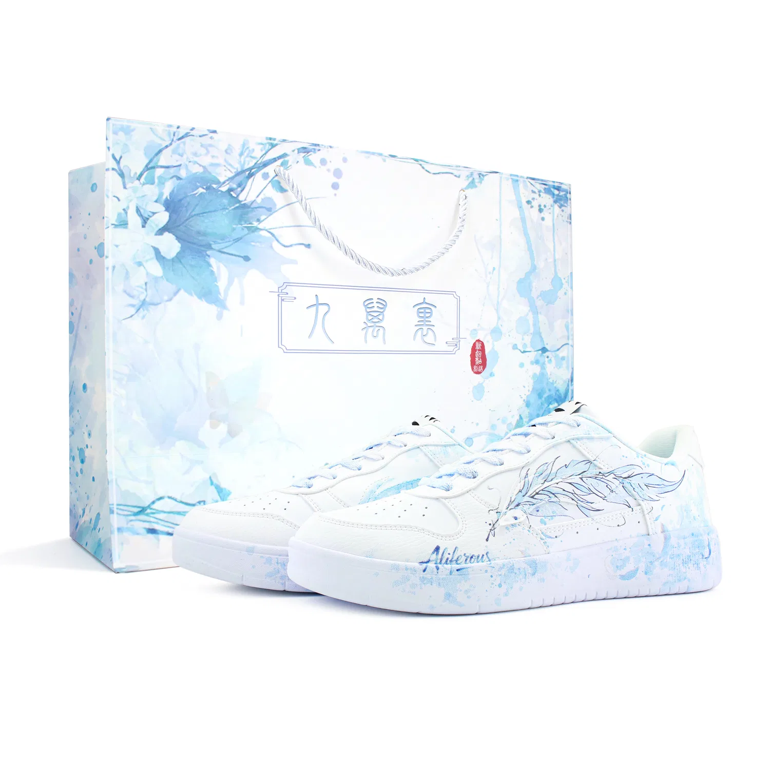 Кроссовки кеды с принтом пера Li-Ning Light Feather Chapter белые