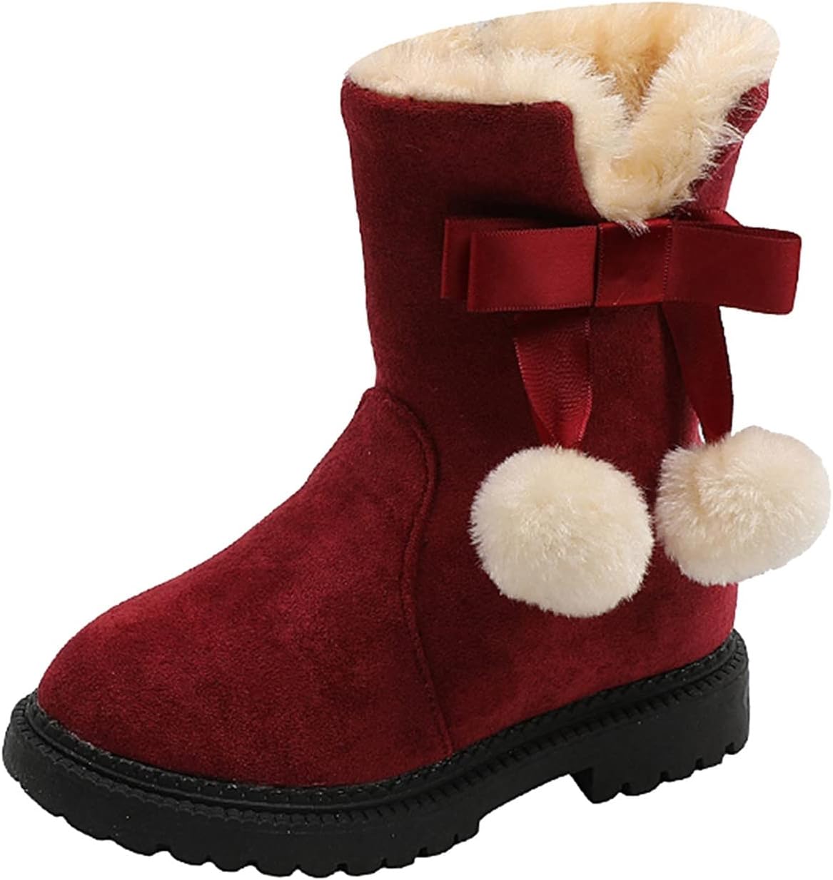 

Детские замшевые ботильоны с кисточками для девочек, боковая молния, короткие ботинки, зимние, теплые, с пушистой подкладкой, средние по голени, снегоступы Generic, красный