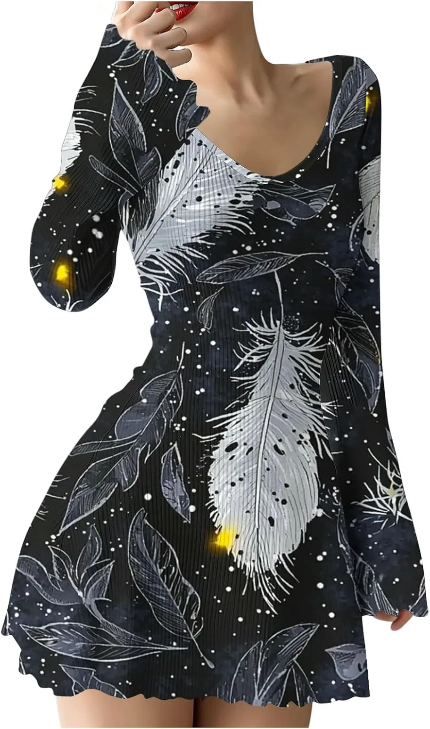 Женское мини-платье с цветочным принтом A-силуэта Ribbed Knit, Multicolor