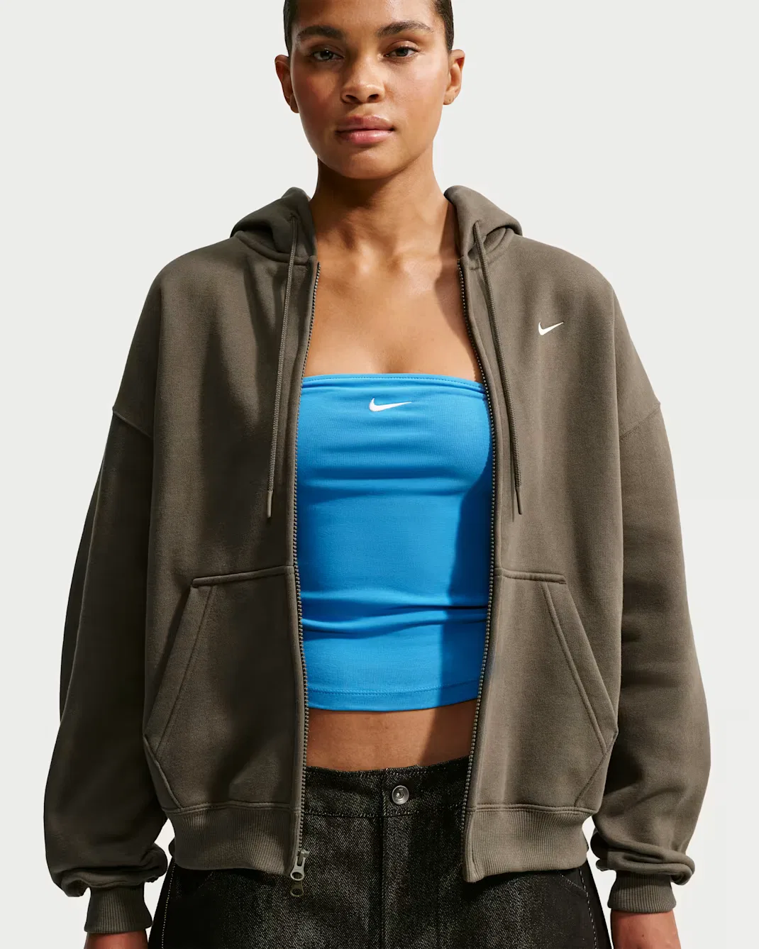 Женская толстовка оверсайз на молнии Nike Studio Fleece Medium Weight, Dark Hazel/Sail