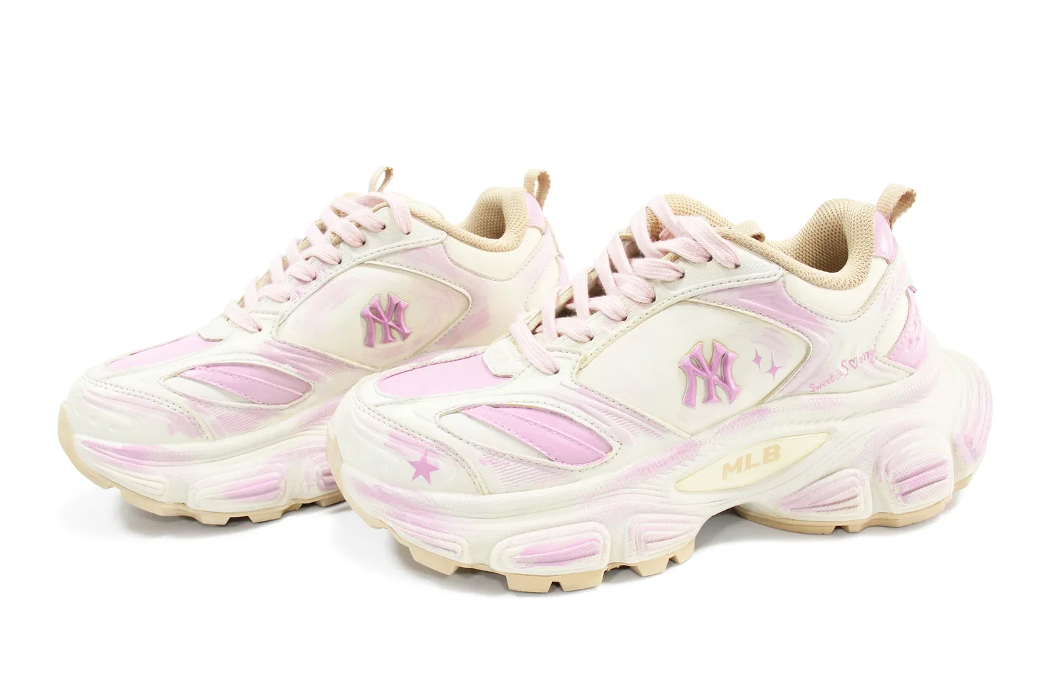 Детские кроссовки на толстой подошве MLB New York Yankees White Pink — фото 4