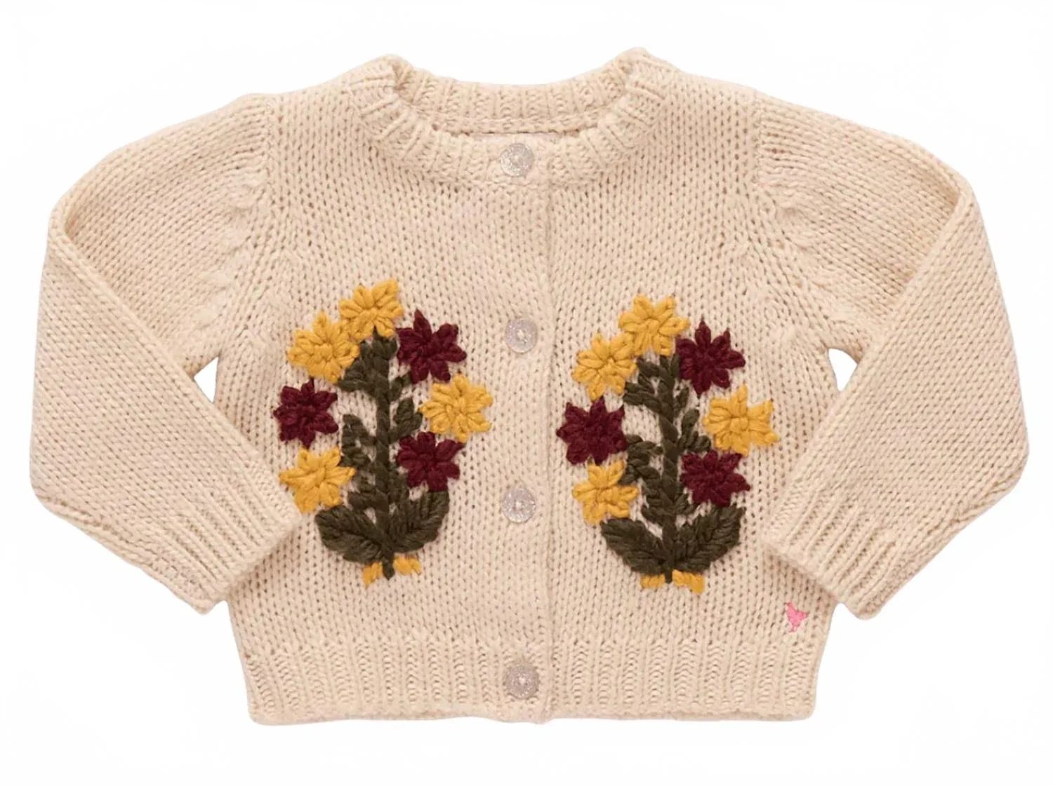 Детский свитер для девочек с цветочной аппликацией Maude Pink Chicken, Cream/Flower Embroidery