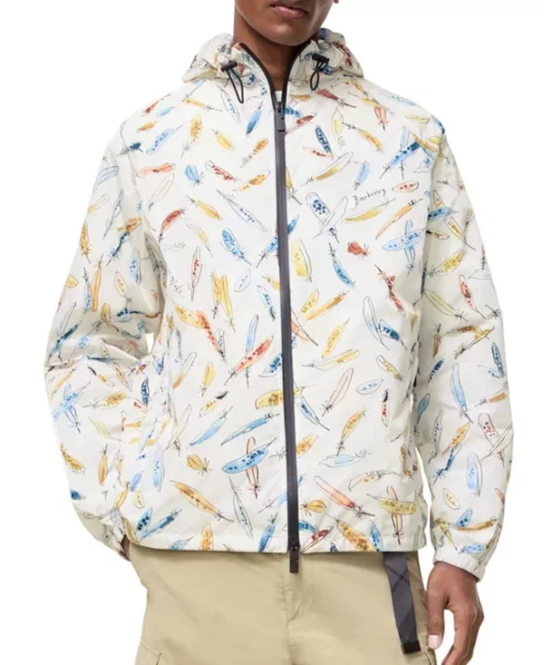 Мужская куртка с капюшоном Feather Print Nylon Clapton Hooded Jacket Burberry, Ink Blue