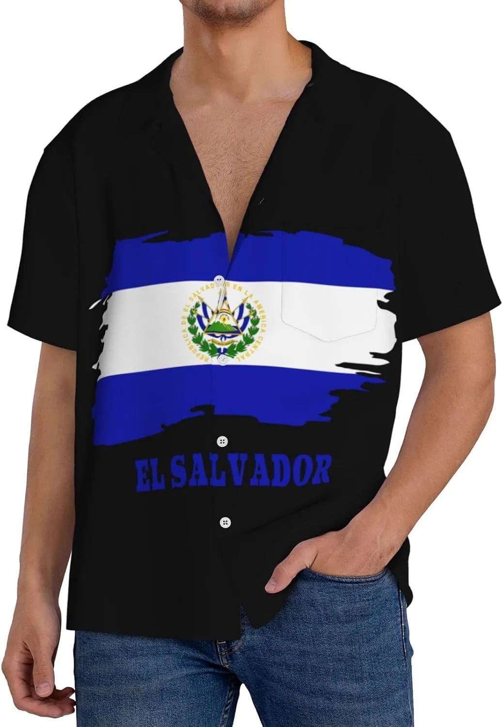 Мужская футболка с принтом флага Сальвадора Cuba Collar, Black
