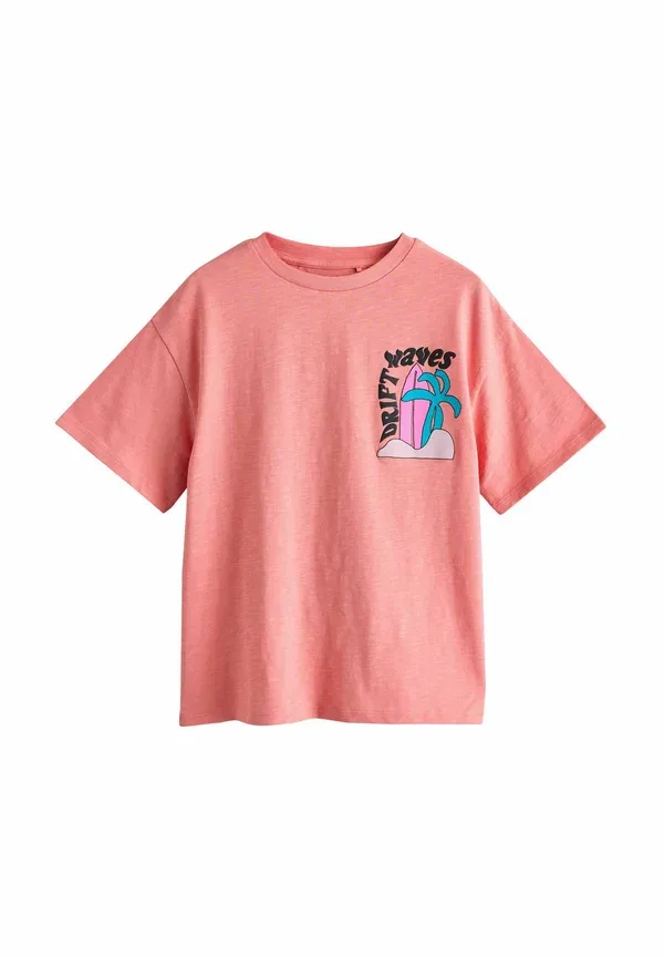 Футболки 3 шт, хлопок, Regular fit - oversized graphic t-shirts 3 pack, Next, коричневый/розовый волны — фото 4