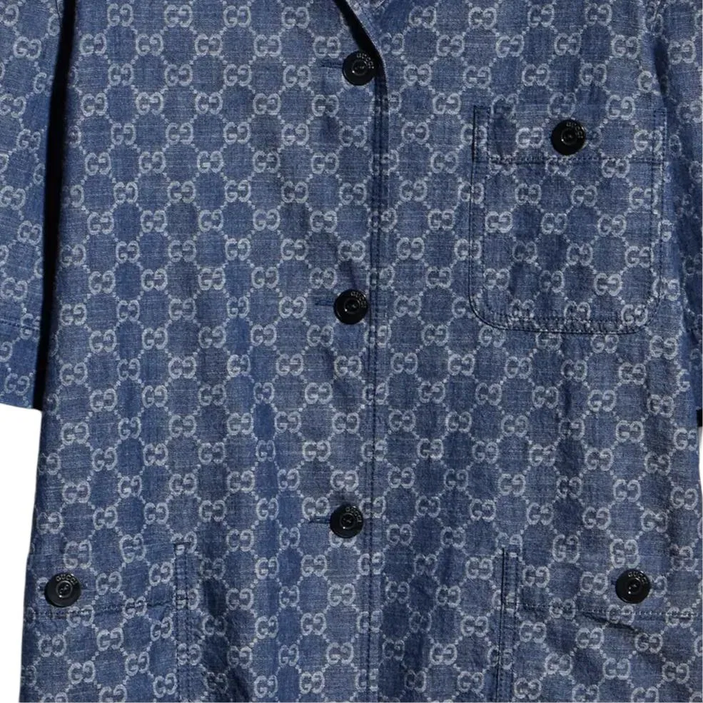 Женская рубашка с лацканами, прямого кроя Blue Lapel, GUCCI, Blue — фото 3