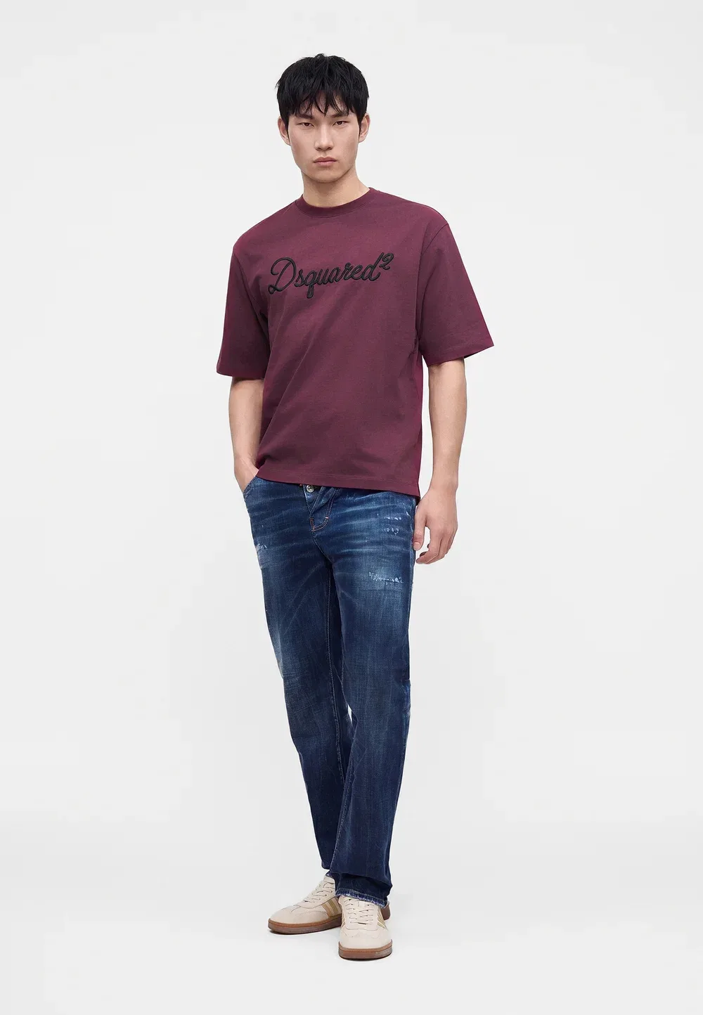 Фирменная футболка свободного кроя с принтом Dsquared2, Plum — фото 2
