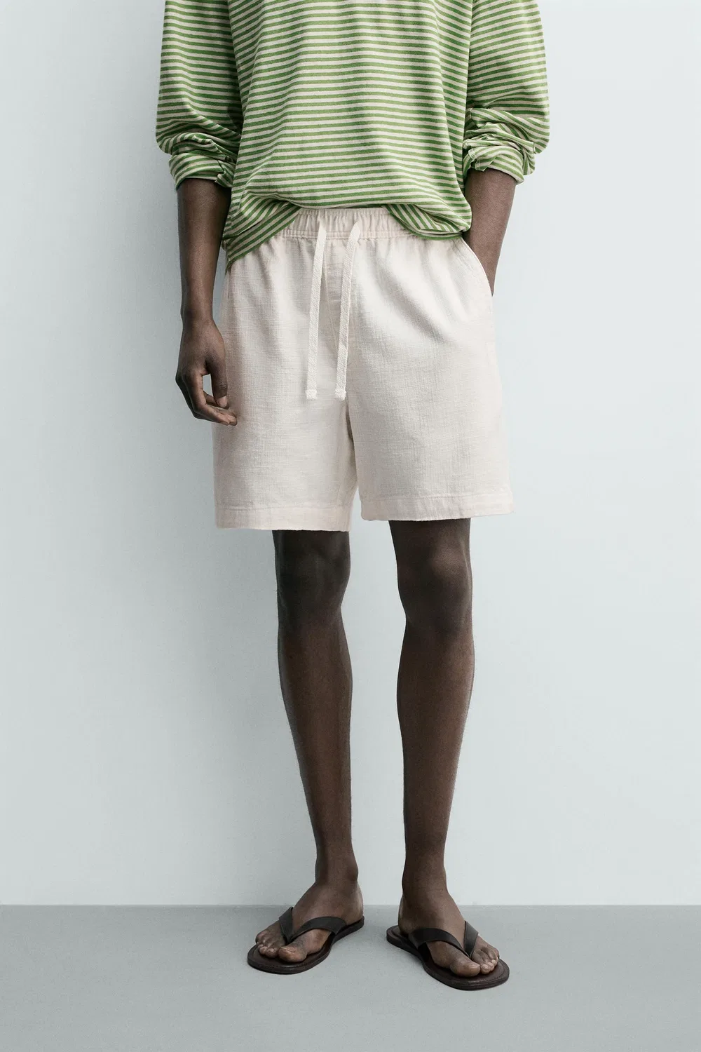 Текстурированные бермудские шорты стандартного кроя ZARA, Oyster-White — фото 2
