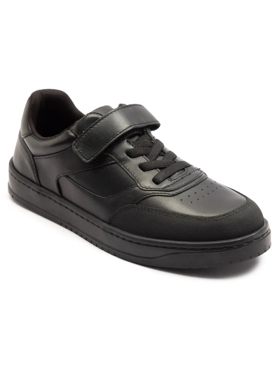 Детские кожаные школьные туфли для мальчиков с круглым носком и одним ремешком на шнуровке Off The Hook, Black — фото 2