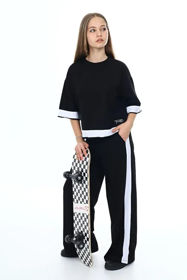 Детский комплект спортивной одежды для девочек хлопковый оверсайз Sportswear Jannock, Black — фото 3