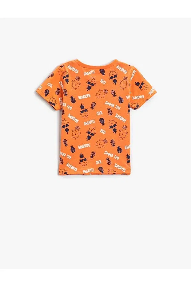 Детская хлопковое футболка с принтом Pineapple Koton, Orange/01c — фото 2