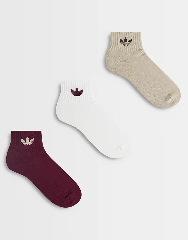Носки короткие 3 шт Adidas Originals, темно-бордовый/хаки/белый
