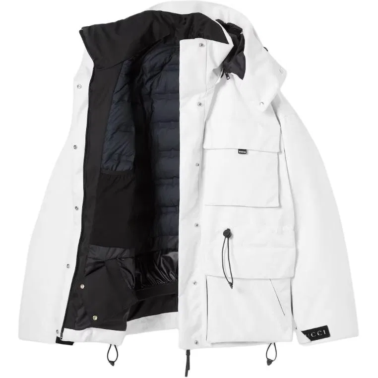 Женская куртка-пуховик из технической ткани с жаккардом GG GUCCI, White — фото 3