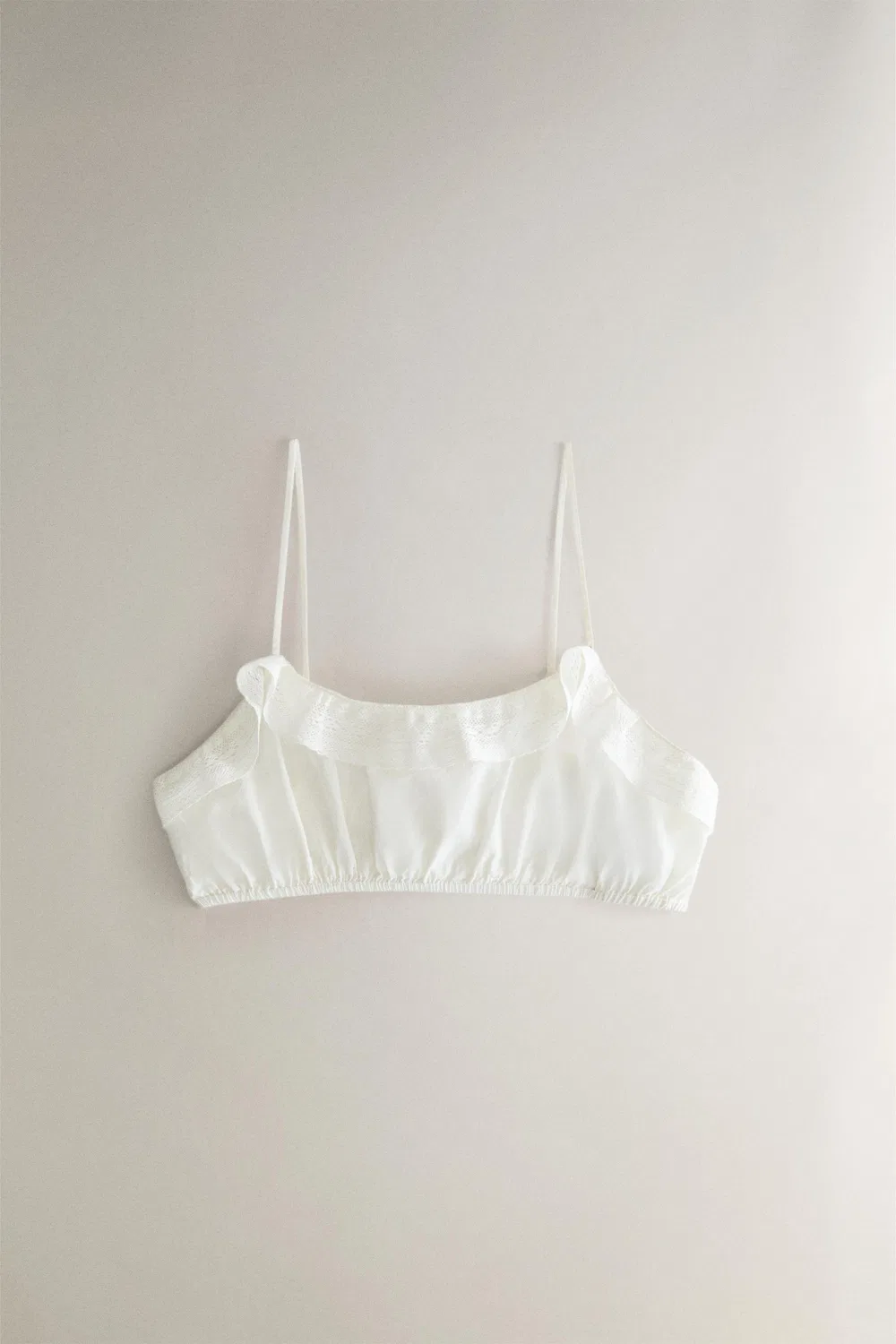 Укороченный топ с оборками и кружевом ZARA, Ivory