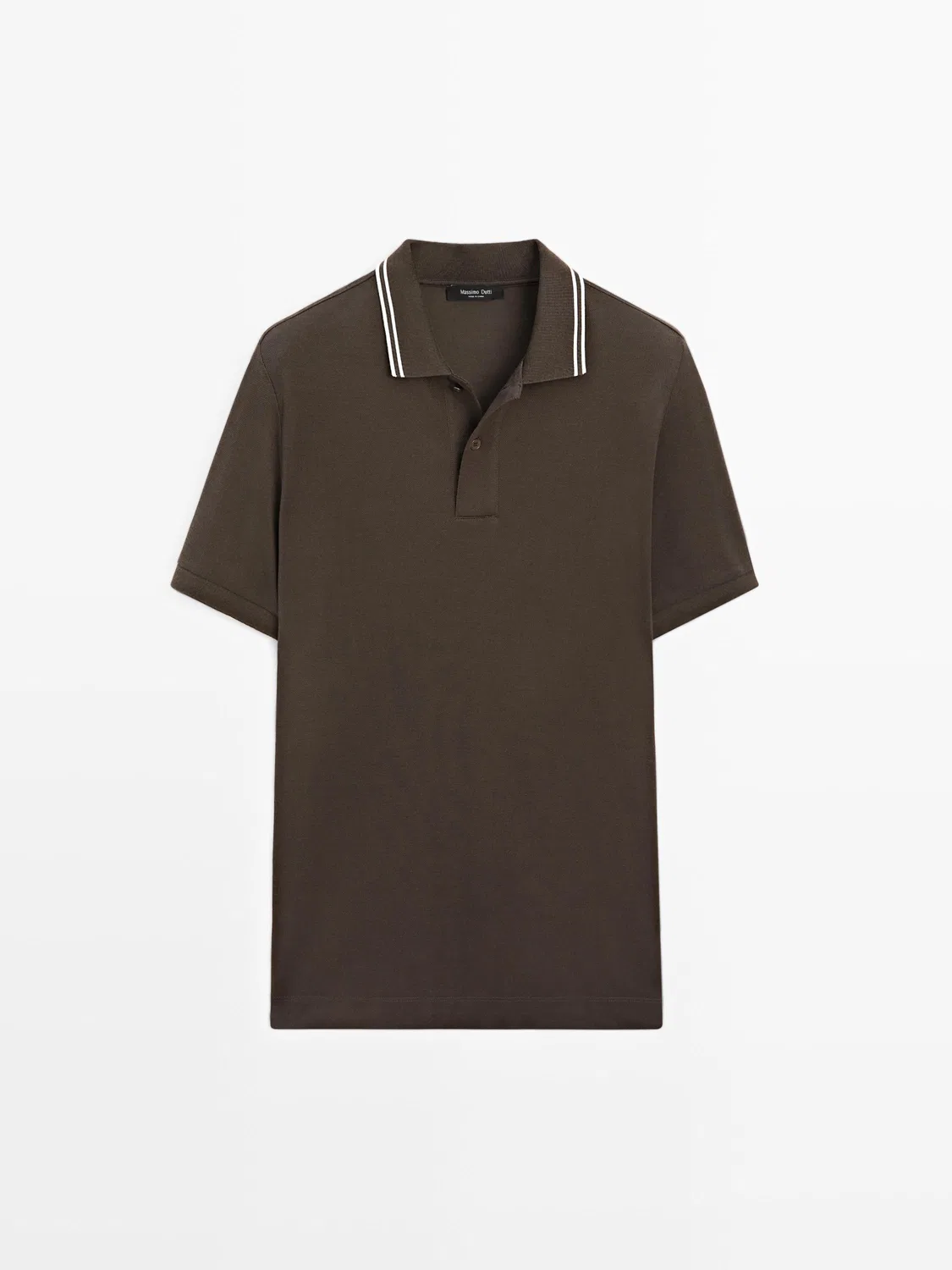 Поло с коротким рукавом и контрастными деталями Massimo Dutti, шоколадный