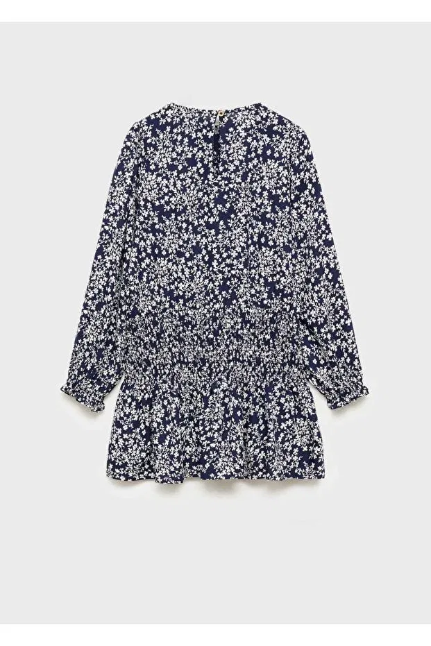 Детское платье для девочек с цветочным принтом Mango Kids, Navy Blue — фото 2