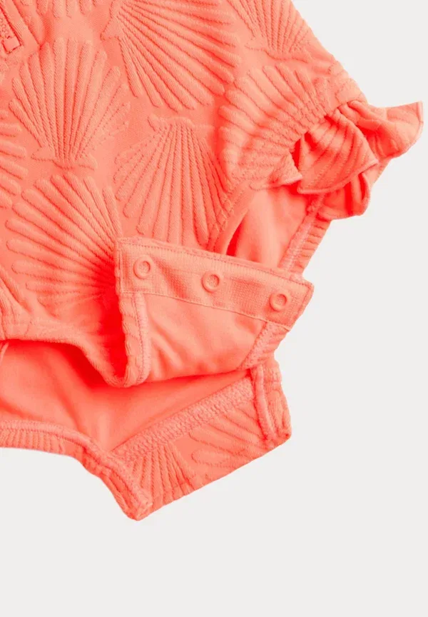 Купальник с длинным рукавом, текстурированный Long sleeve frill textured swimsuit Marks & Spencer, coral, коралловый — фото 2