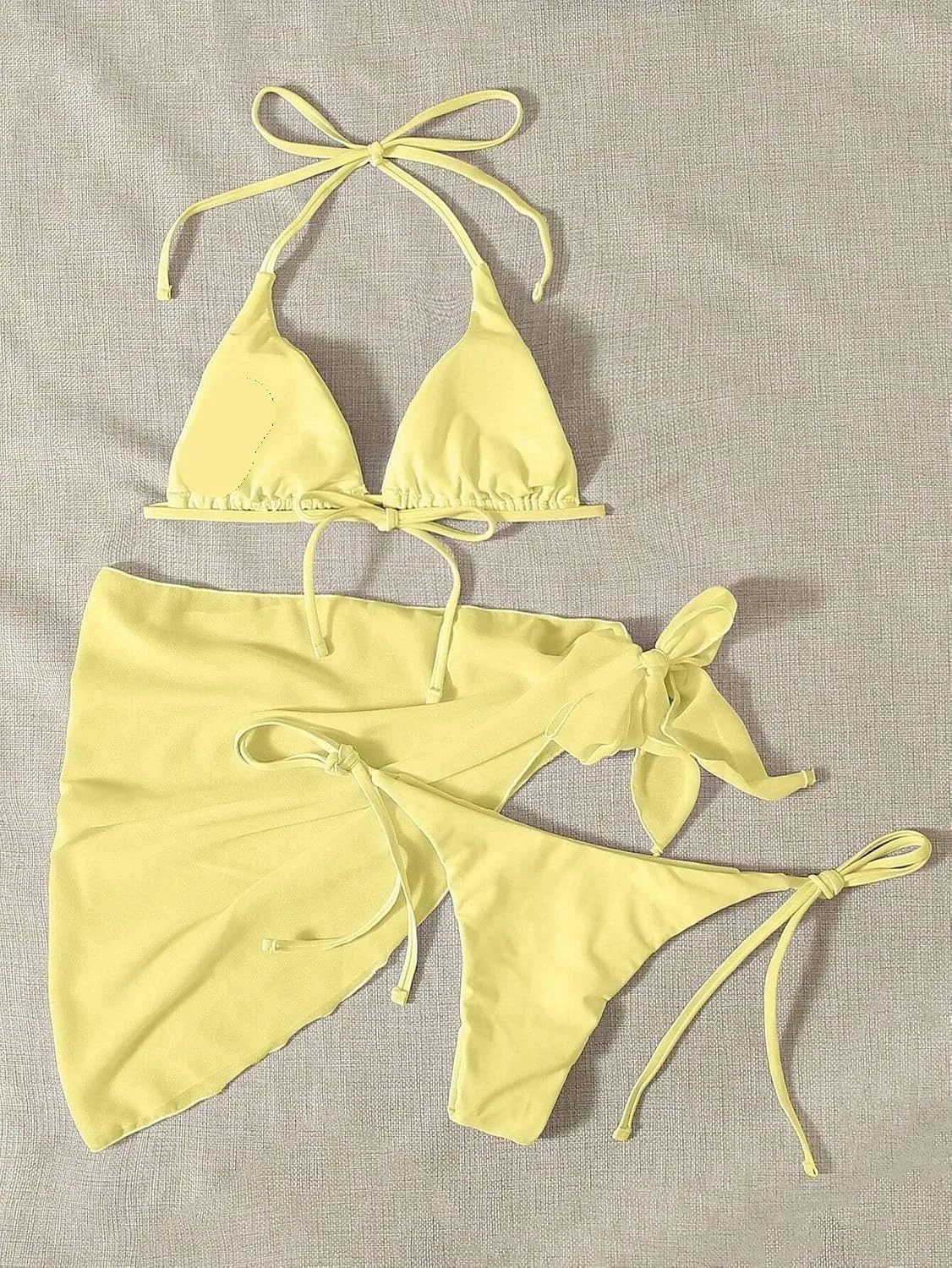 Женский бикини-сет с высокой талией 3-piece, Yellow — фото 2