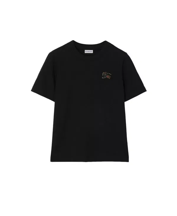 Женская футболка с вышивкой Knight Check Cotton T-Shirt Burberry, черный — фото 2