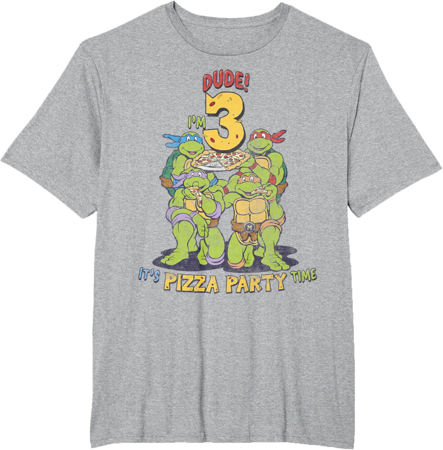

Мужская футболка Teenage Mutant Ninja Turtles I'm 3 Dude Pizza Birthday Party, Big and Tall Size, серый вереск