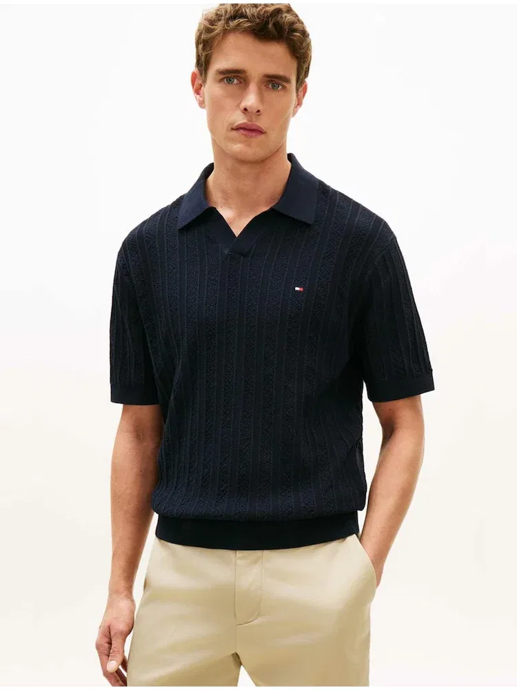 Свитер поло с фактурой Paper Touch TOMMY HILFIGER, Navy