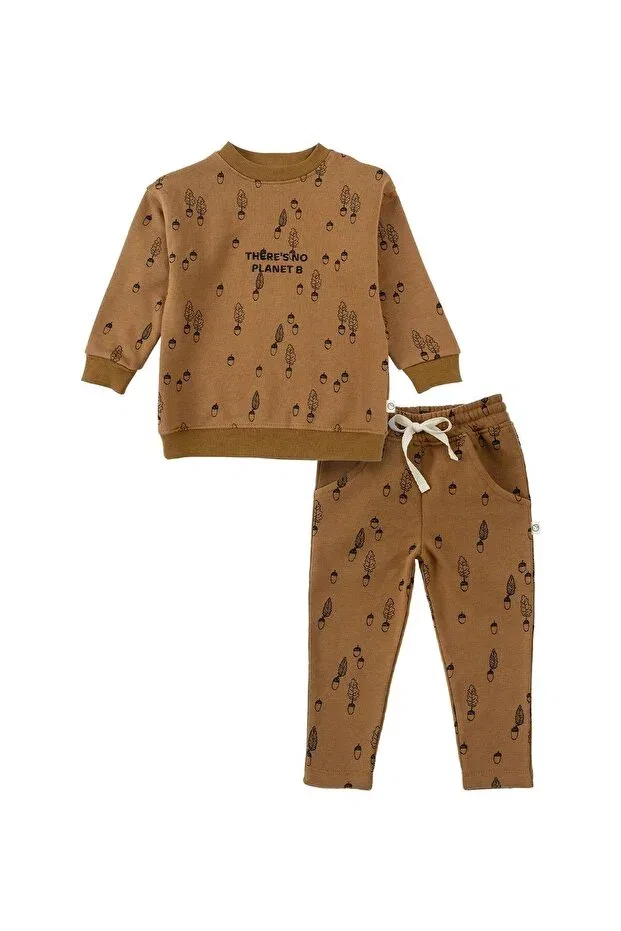 Детский комплект из свитшота и брюк с начесом, Little Gusto, Brown — фото 2