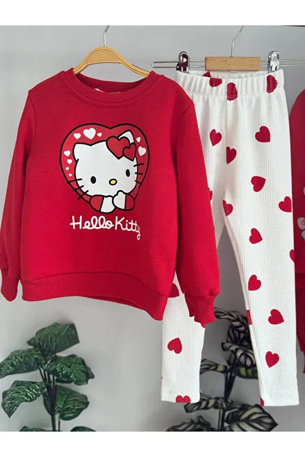 Детский комплект с принтом Hello Kitty Heart Girl's Suit Moda, Red