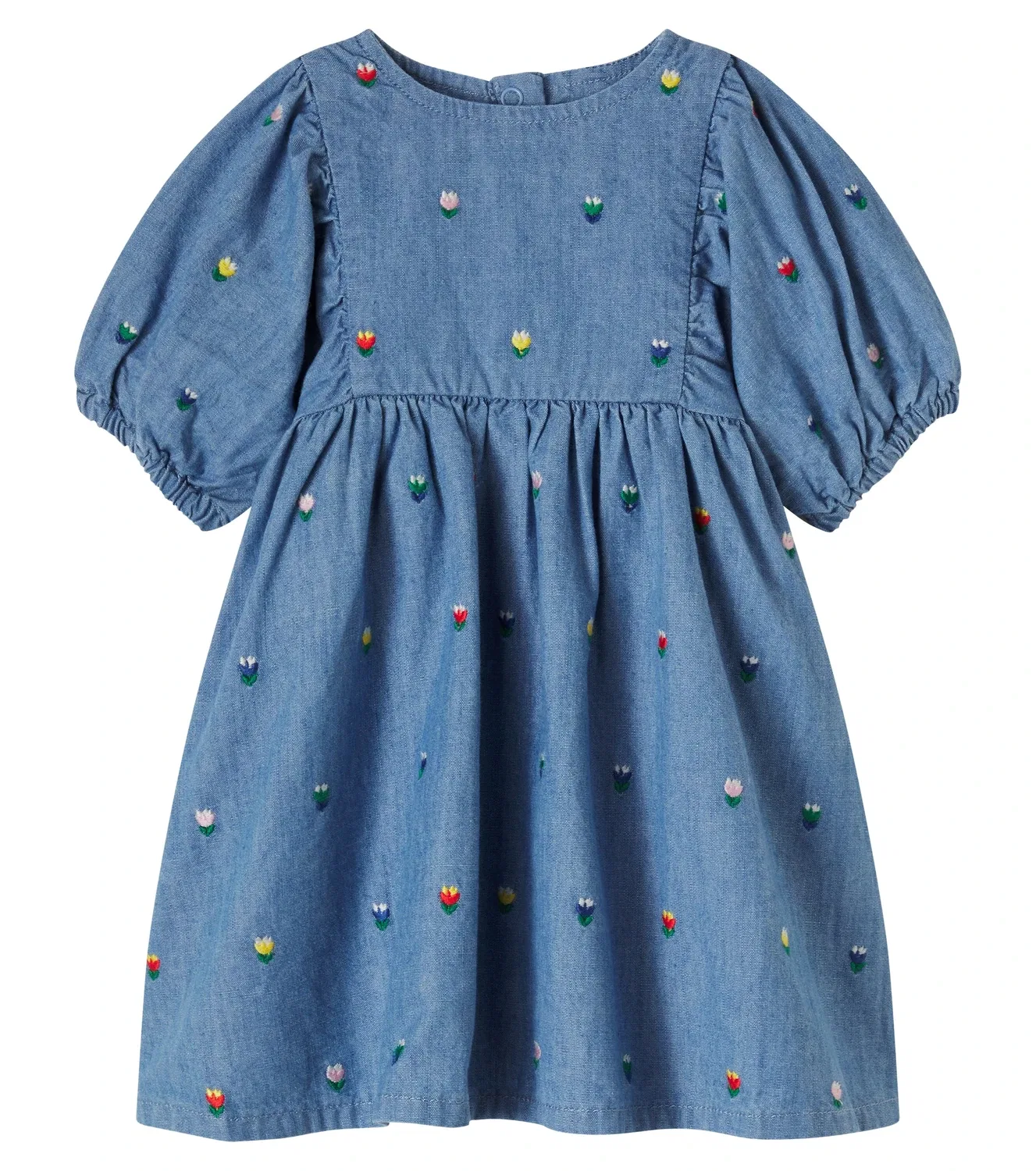 Детское джинсовое платье с вышивкой и рукавами-фонариками Stella McCartney Kids, синий