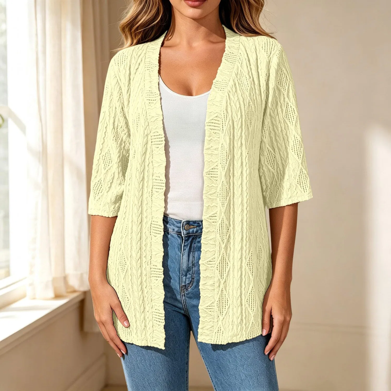 Женский кардиган свободного кроя Cardigan Elegante per l'autunno, Giallo — фото 2
