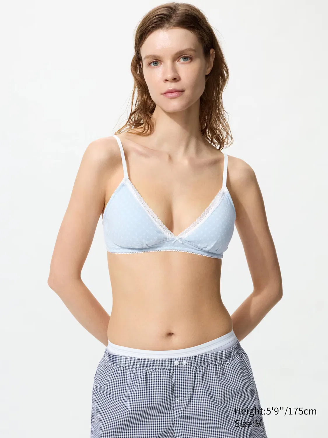 Бюстгальтер Uniqlo, хлопковый, треугольный, без косточек, светло-голубой