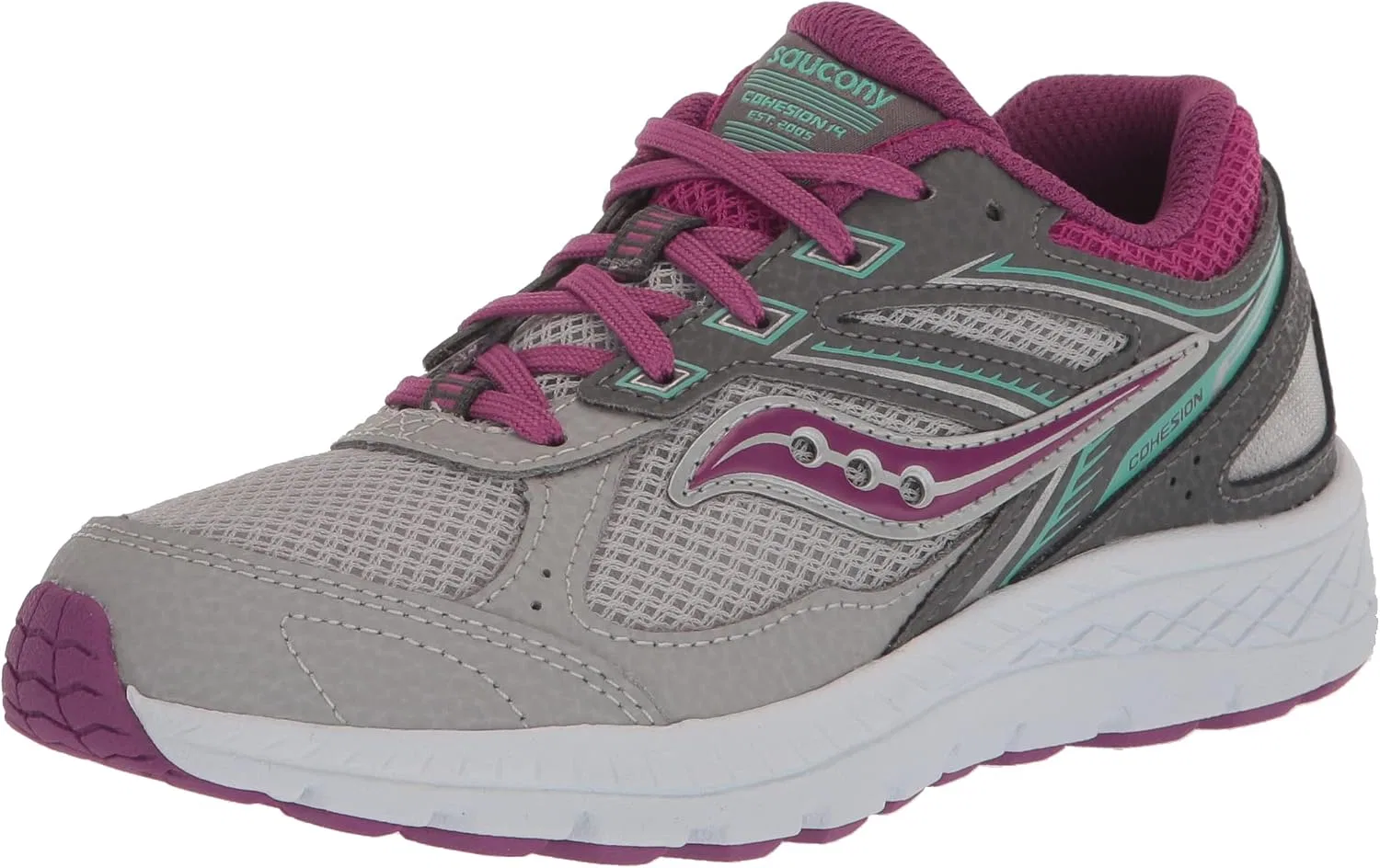 Детские беговые кроссовки для мальчиков Cohesion 14 LTT Saucony, Grey/Magenta/Turq