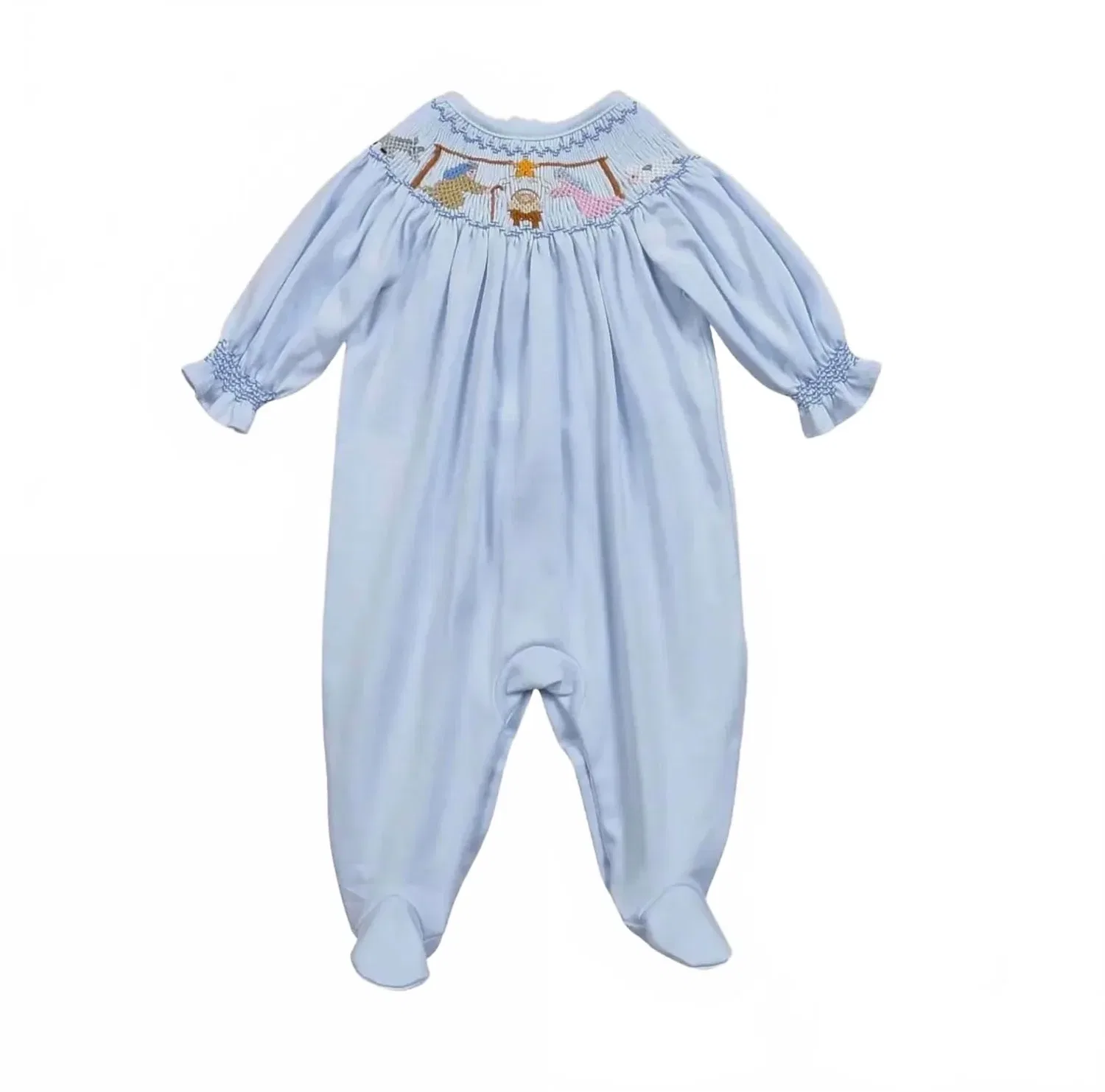 Детский комбинезон-слип с длинным рукавом и принтом Nativity Smocked BABY LOREN, синий