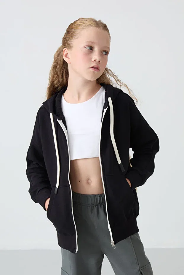 Детские свитшот для девочек с принтом, Zippered cotton 2-pack black-grey melange, Tommy Life, Siyah-G1 Continues — фото 4
